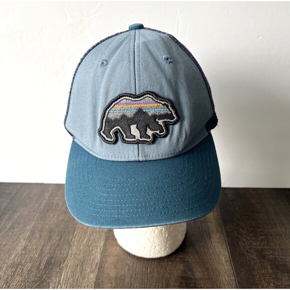Patagonia Hat Cap Mens Turquoise Blue Snap Back Fitz Roy Bear Trucker Mesh - Picture 1 of 8
